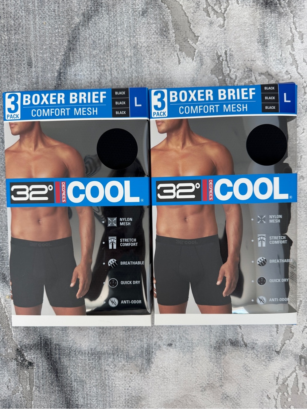 32 Degrees Men's Comfort Mesh Boxer Brief, Black, Large, 6 pack - NWT